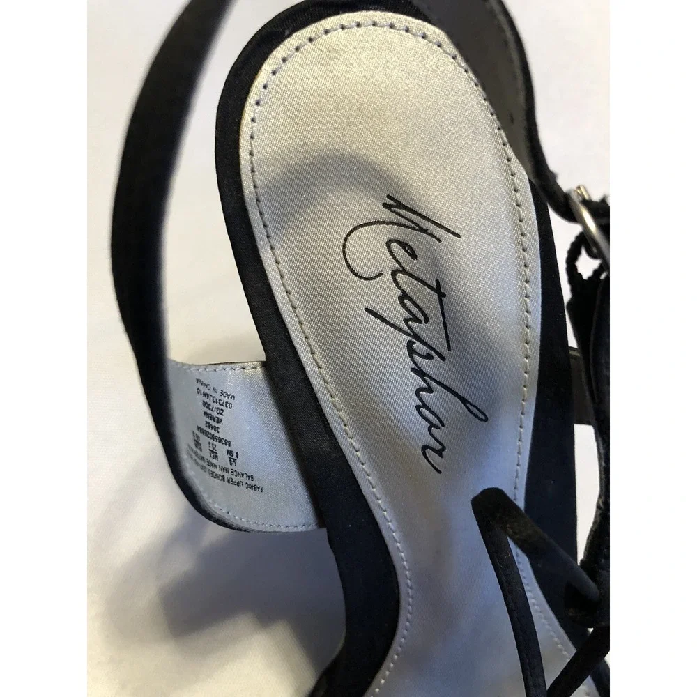 Metaphor‎ Womens Size 8.5 Strappy Black Dress Heels with Rhinestones Stiletto